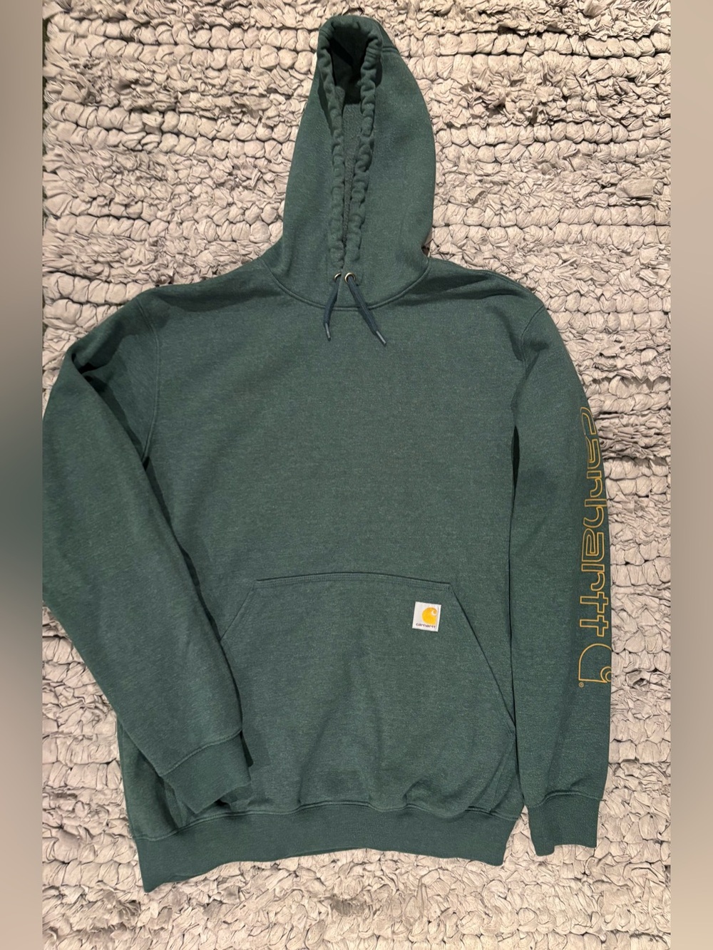 Carhartt Men’s Iconic Loose Fit MidWeight Dark Green Logo Sleeve Hoodie